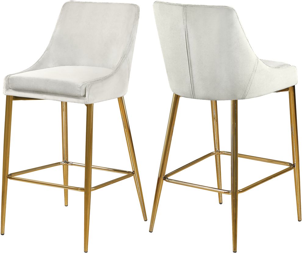 Cream velvet bar stool w/ golden metal base by Meridian