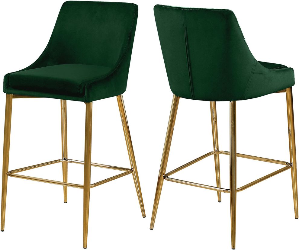 Green velvet bar stool w/ golden metal base by Meridian