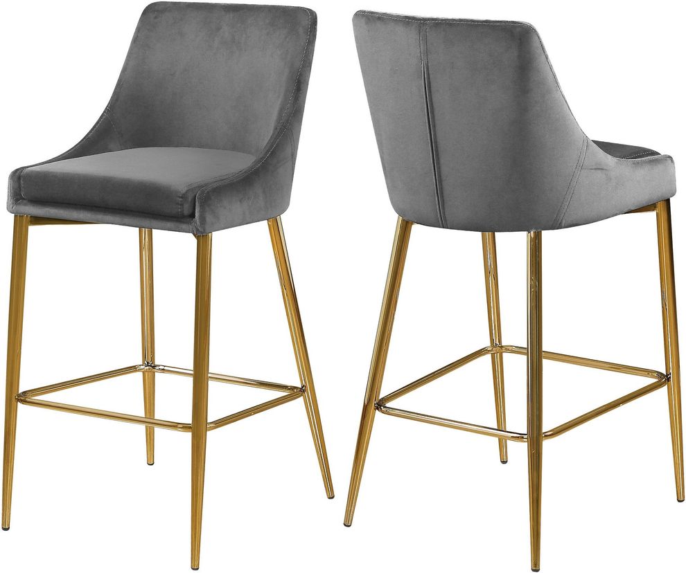 Gray velvet bar stool w/ golden metal base by Meridian