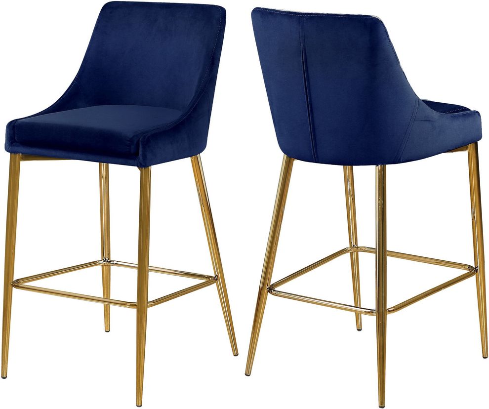 Navy velvet bar stool w/ golden metal base by Meridian