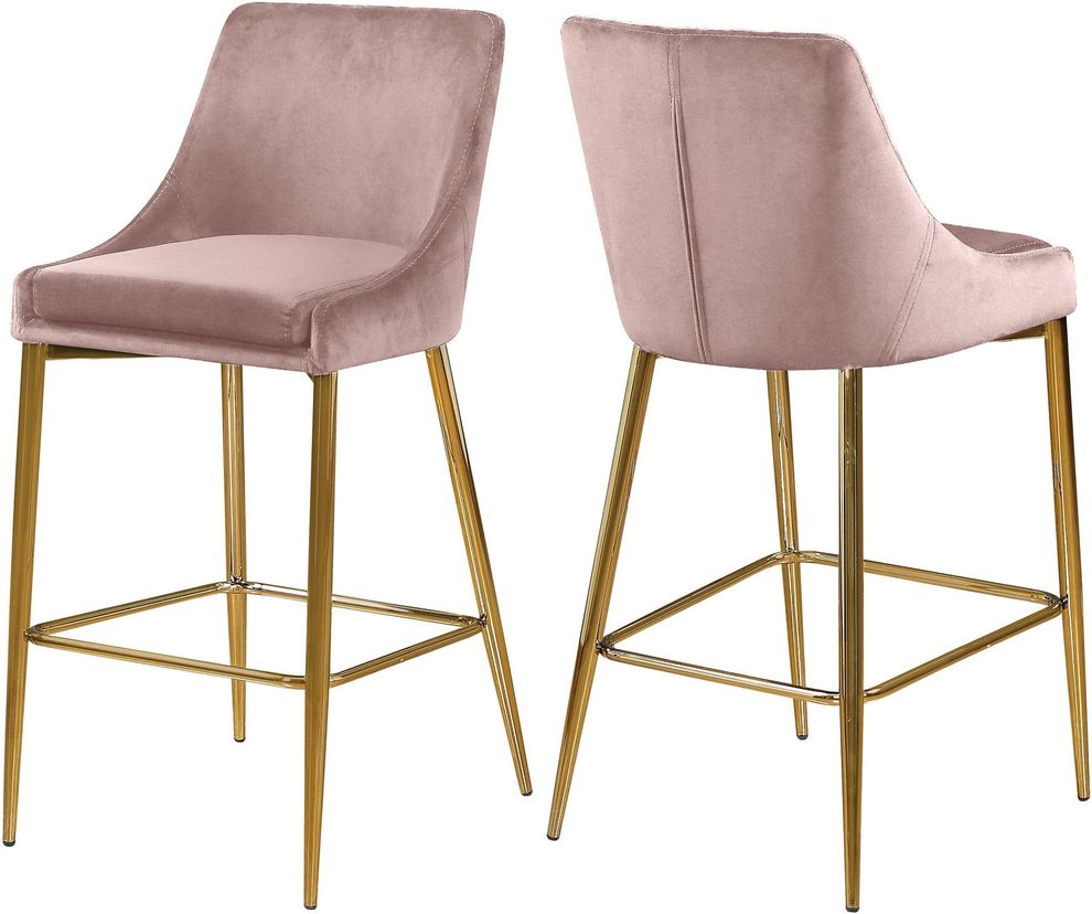 Pink velvet bar stool w/ golden metal base by Meridian