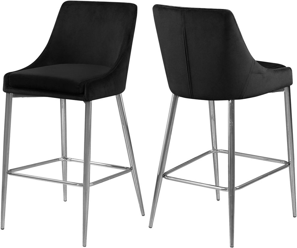 Black velvet bar stool with chrome metal base by Meridian