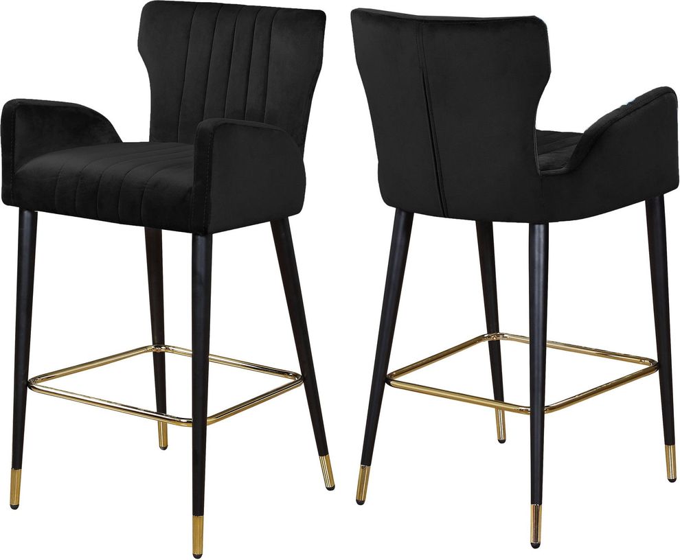Black velvet bar stool w/ channel tufting by Meridian