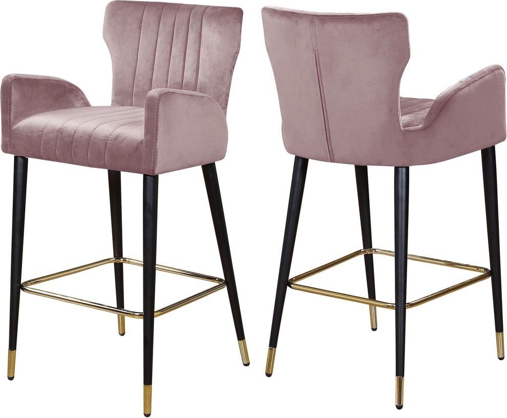Pink velvet bar stool w/ channel tufting by Meridian