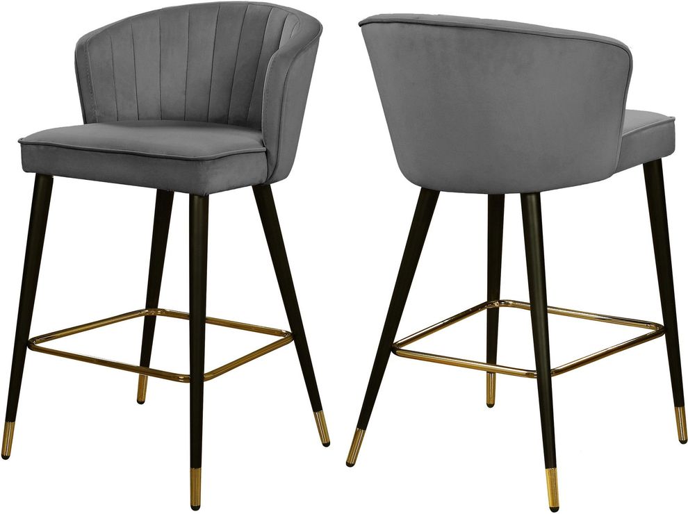 Gray velvet modern bar stool by Meridian