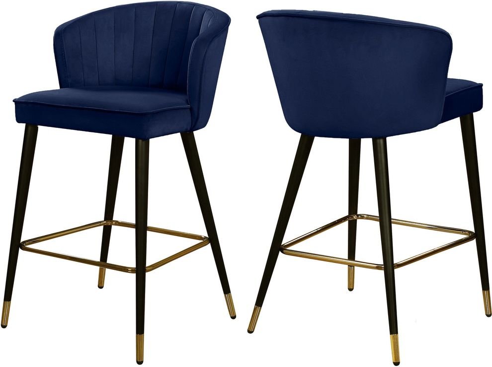 Navy velvet modern bar stool by Meridian