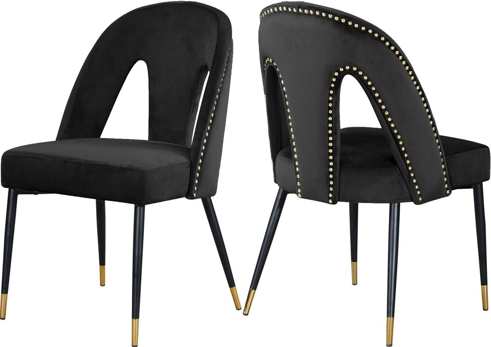 Black velvet dining chair w/ nailhead trim by Meridian