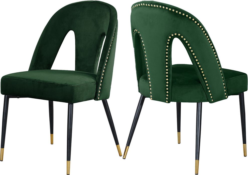Green velvet dining chair w/ nailhead trim by Meridian