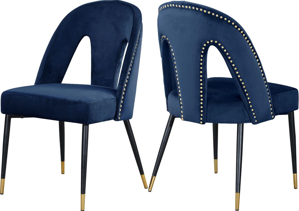 Navy velvet dining chair w/ nailhead trim by Meridian