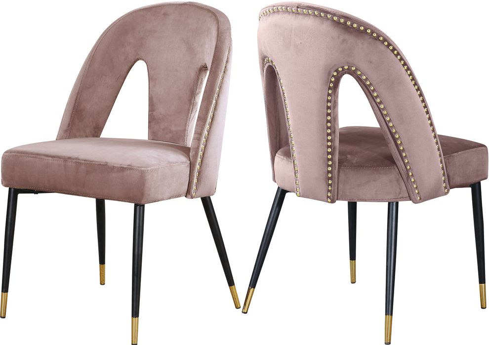 Pink velvet dining chair w/ nailhead trim by Meridian