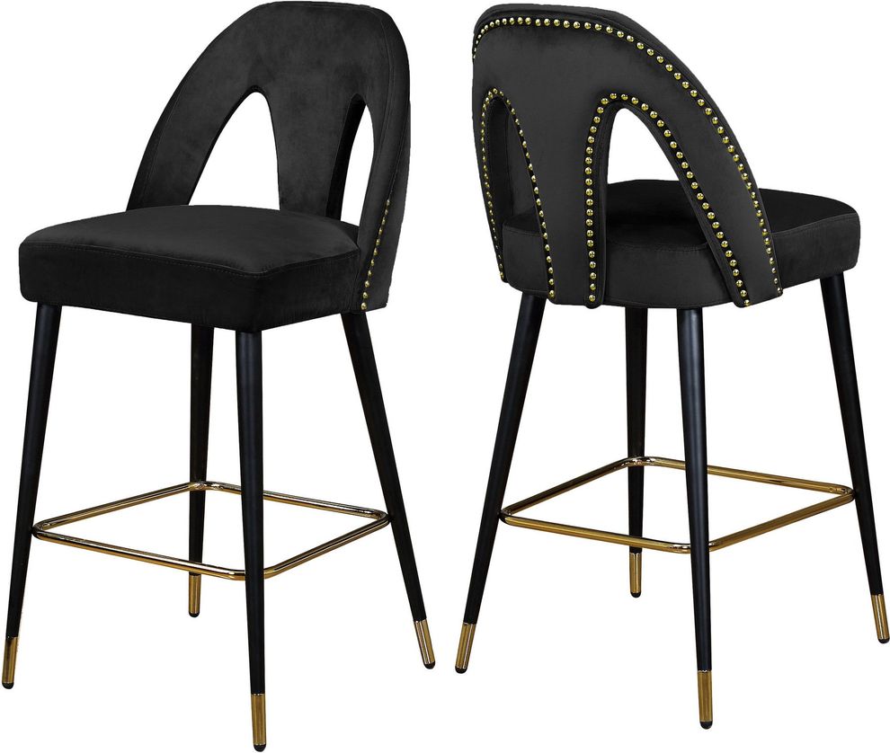 Black velvet stylish bar stool w/ black/gold legs by Meridian