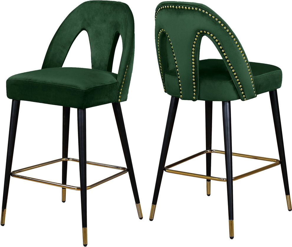 Green velvet stylish bar stool w/ black/gold legs by Meridian