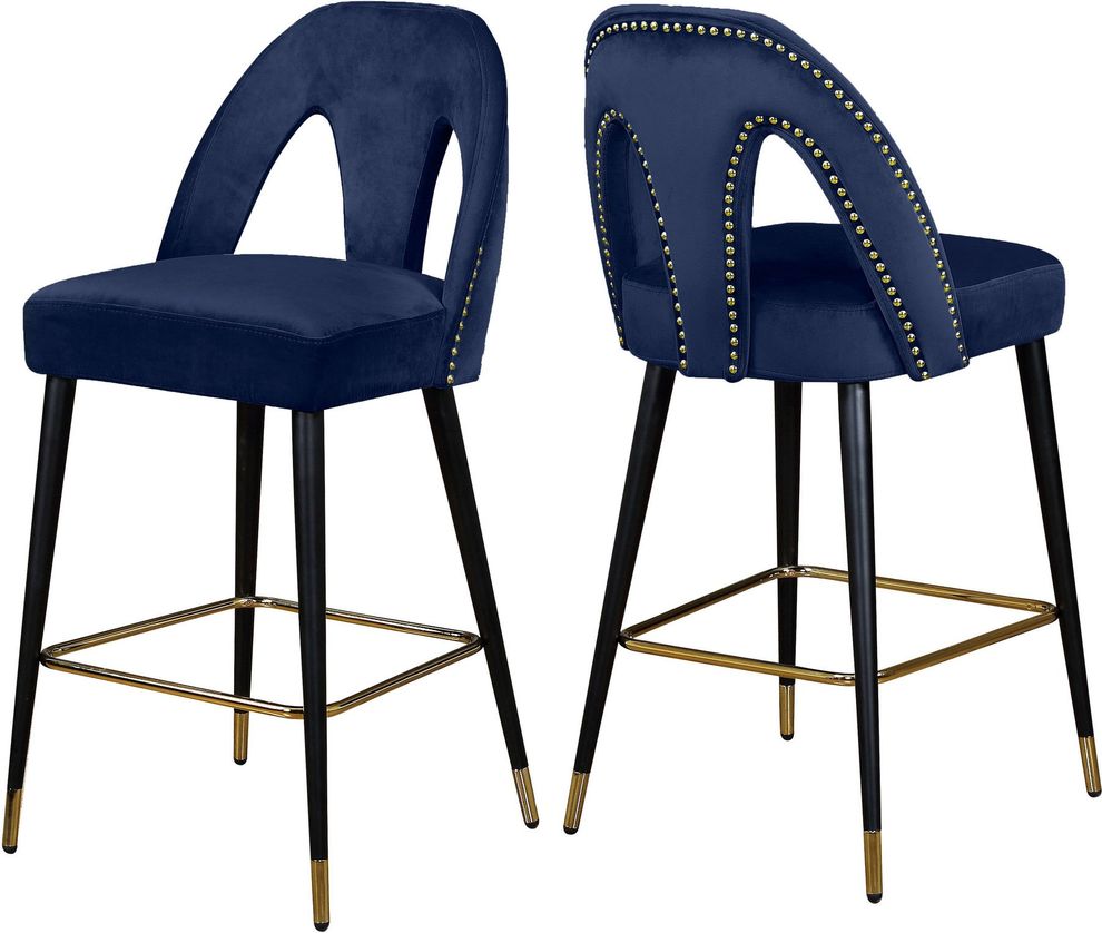 Navy velvet stylish bar stool w/ black/gold legs by Meridian