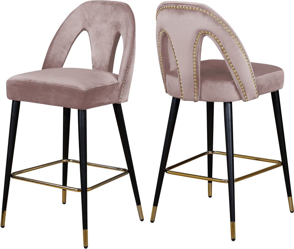 Pink velvet stylish bar stool w/ black/gold legs by Meridian