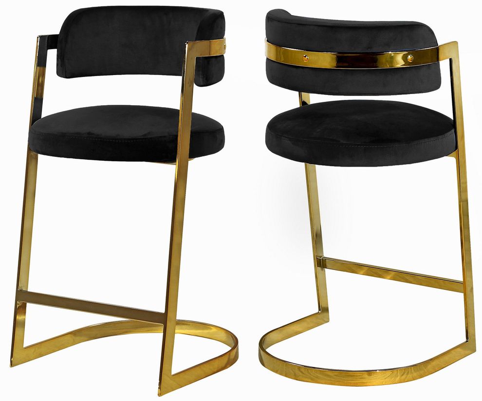 Black velvet / gold metal frame bar stool by Meridian