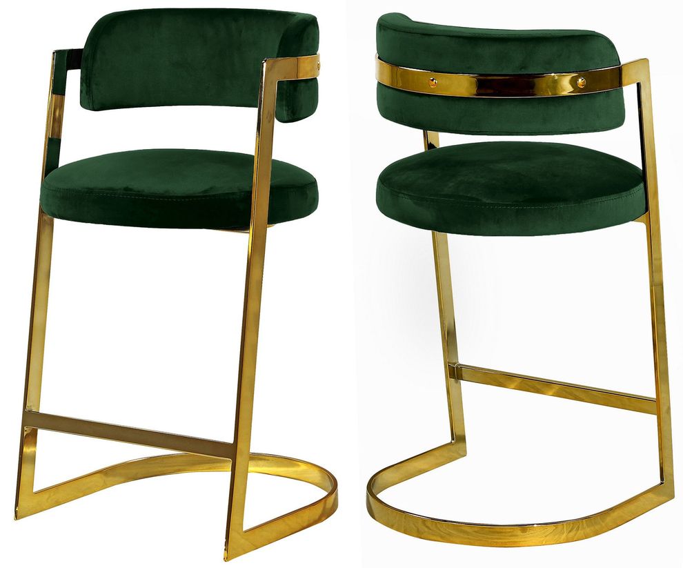 Green velvet / gold metal frame bar stool by Meridian