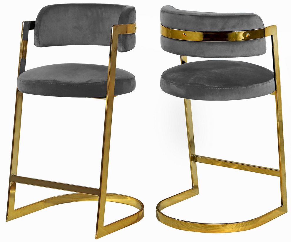 Gray velvet / gold metal frame bar stool by Meridian