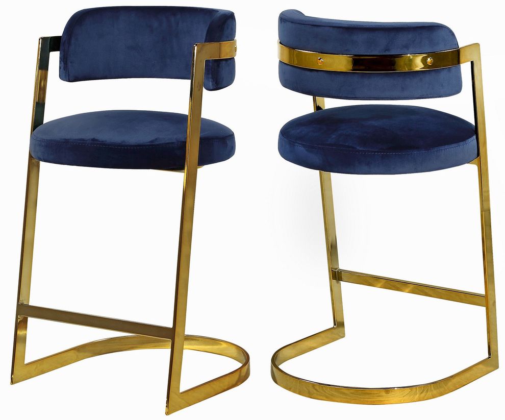 Navy velvet / gold metal frame bar stool by Meridian