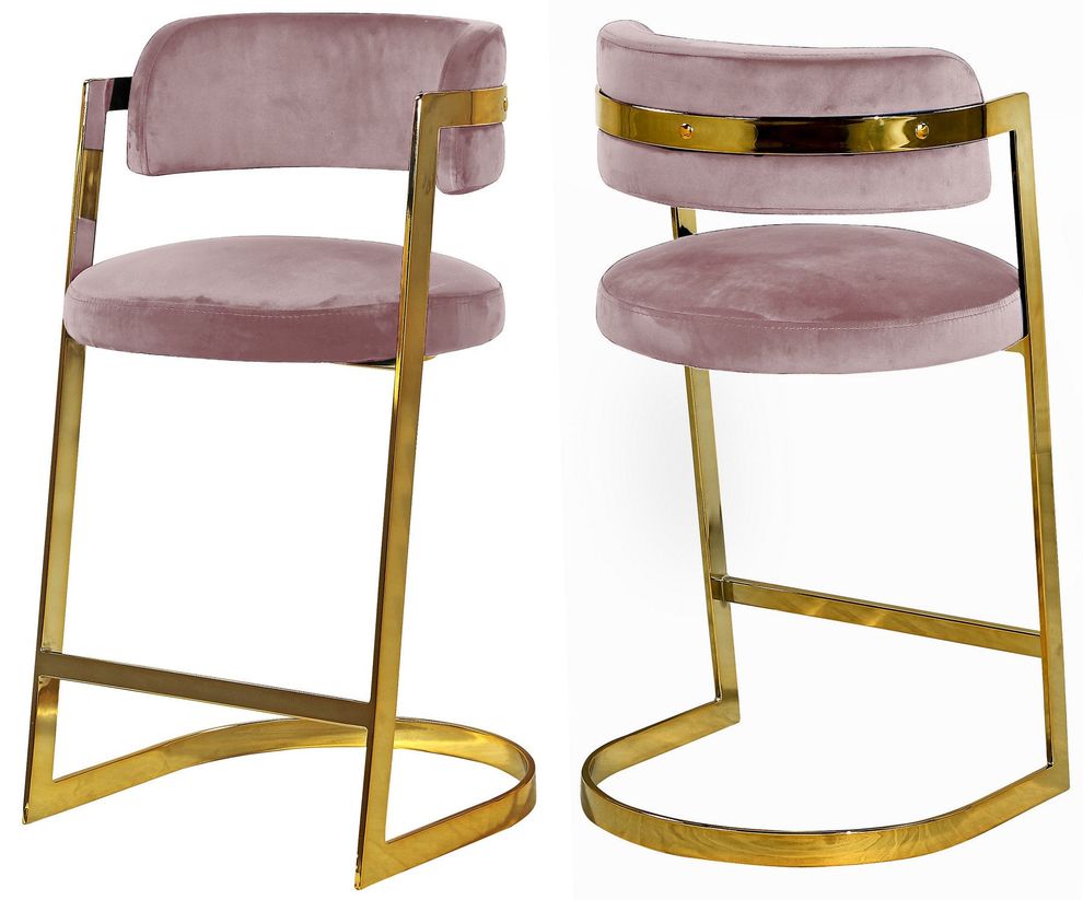 Pink velvet / gold metal frame bar stool by Meridian