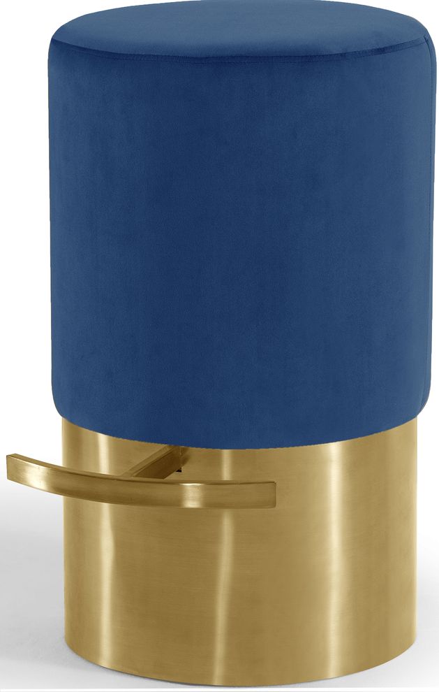 Navy round bar stool with golden base by Meridian
