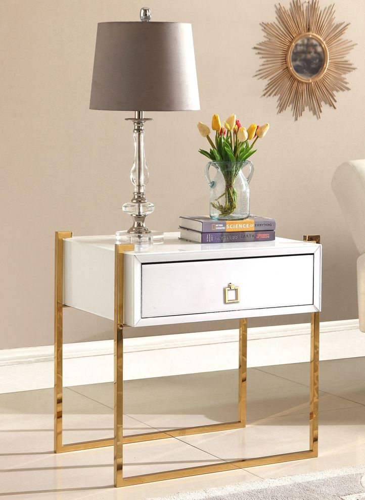 Gold/white contemporary nightstand by Meridian