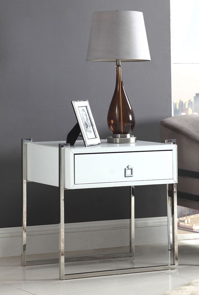 Steel/white contemporary nightstand by Meridian