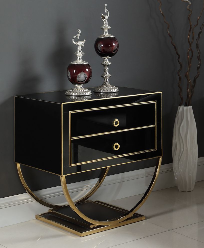 Gold/black contemporary glam style nightstand by Meridian