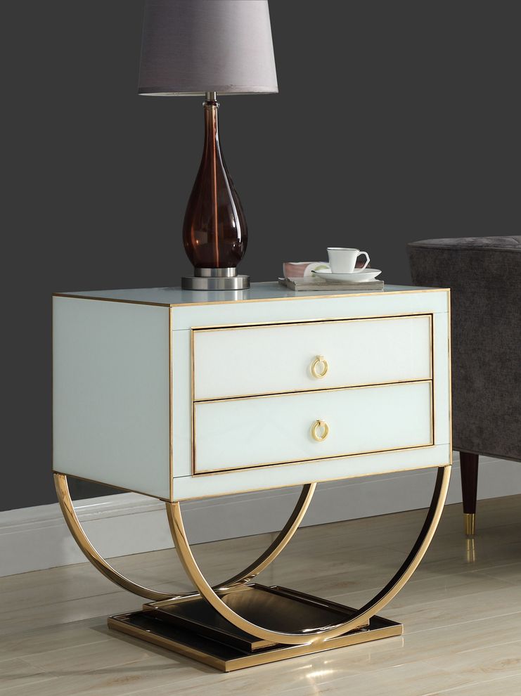 Gold/white contemporary glam style nightstand by Meridian