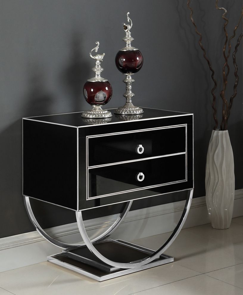 Chtrome/black contemporary glam style nightstand by Meridian