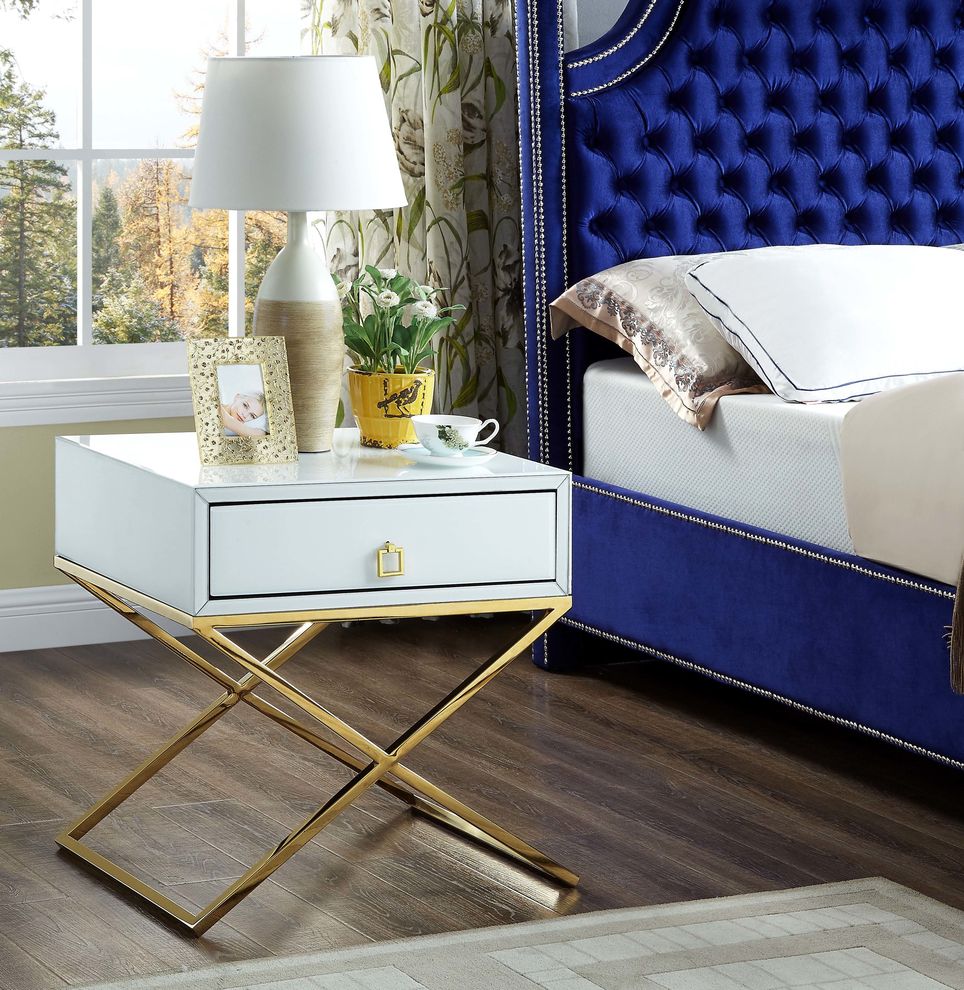 Criss-cross base gold/white nightstand / side table by Meridian