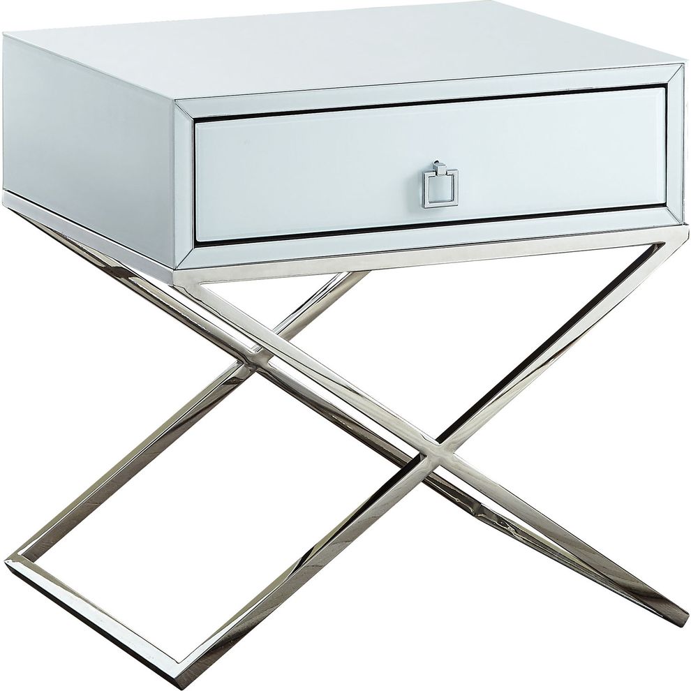 Criss-cross base chrome/white nightstand / side table by Meridian