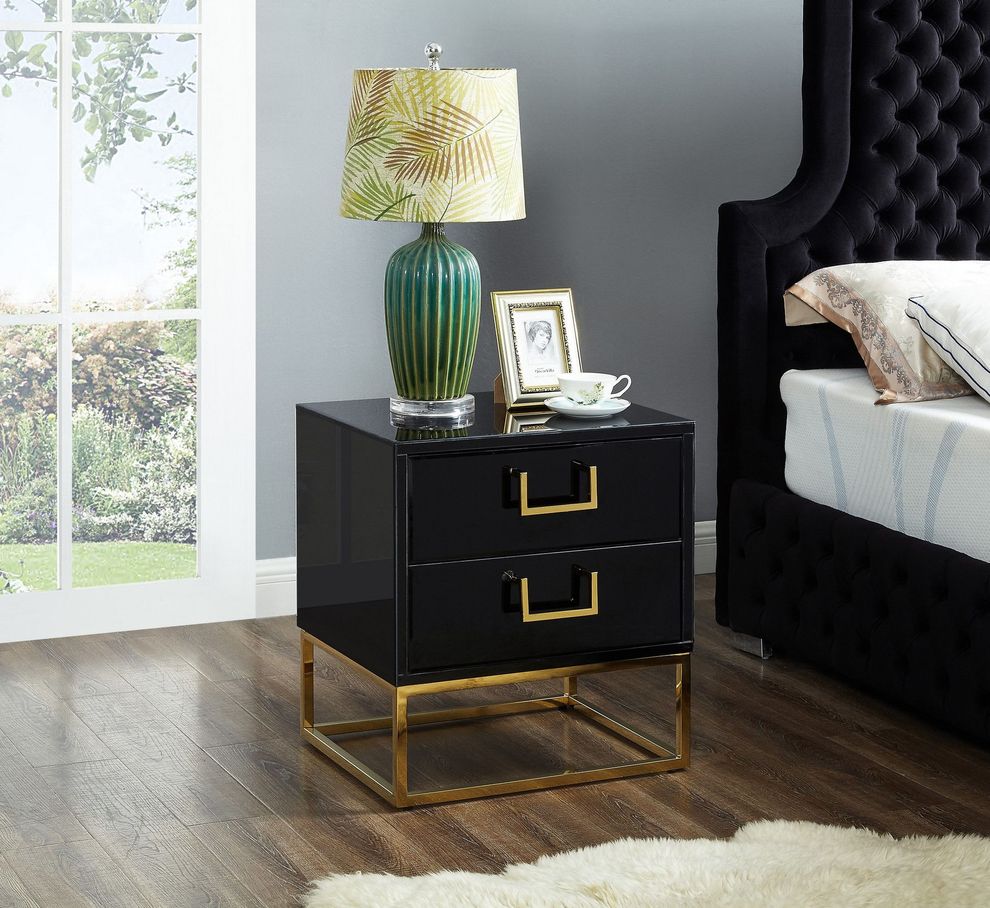 Black/gold modern nightstand/side table by Meridian
