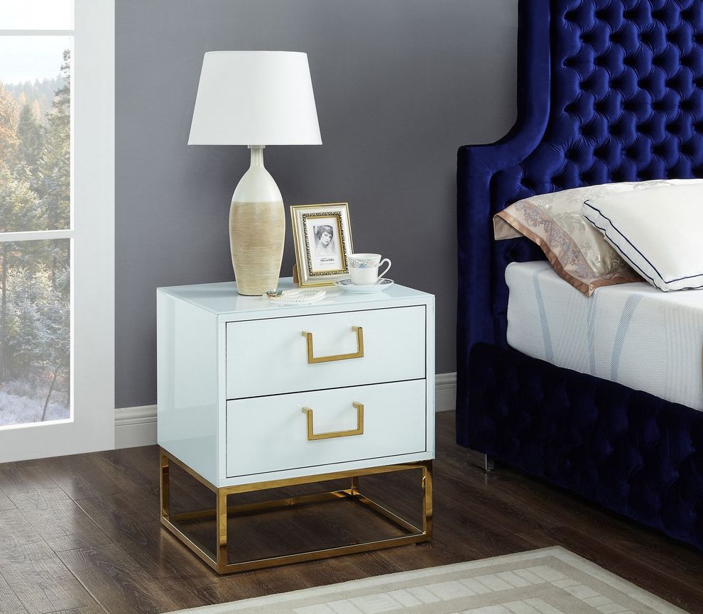 White/gold modern nightstand/side table by Meridian