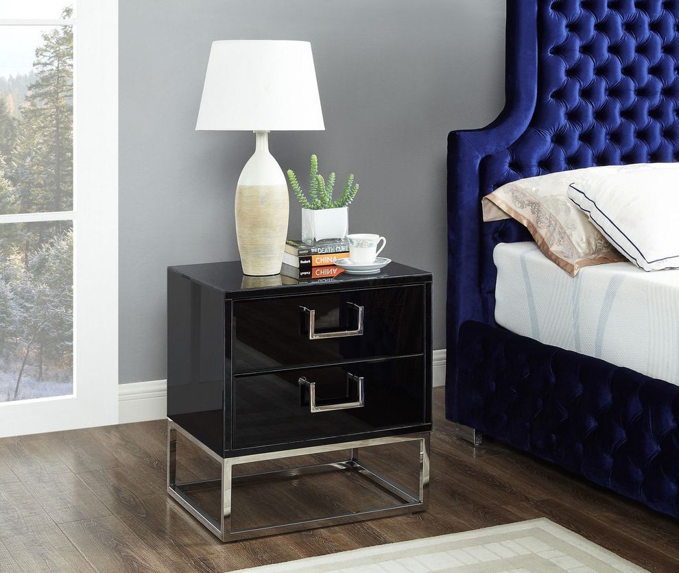 Black/chrome modern nightstand/side table by Meridian