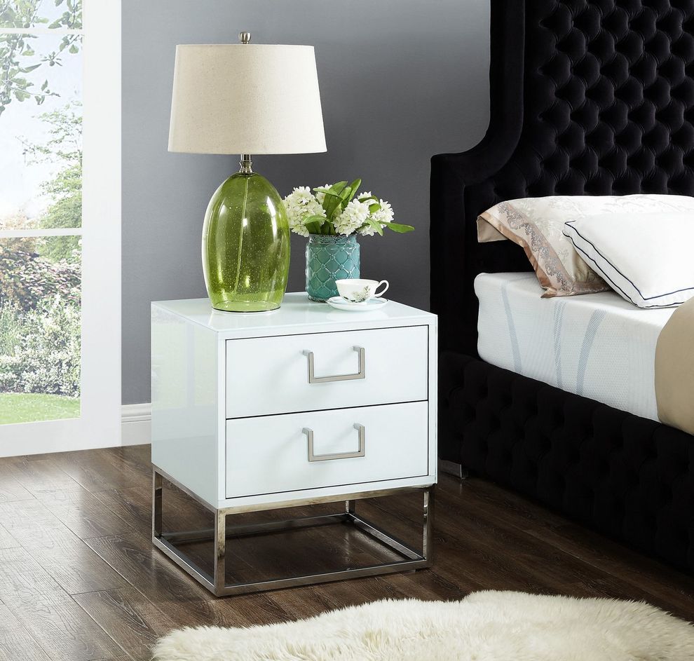 White/chrome modern nightstand/side table by Meridian