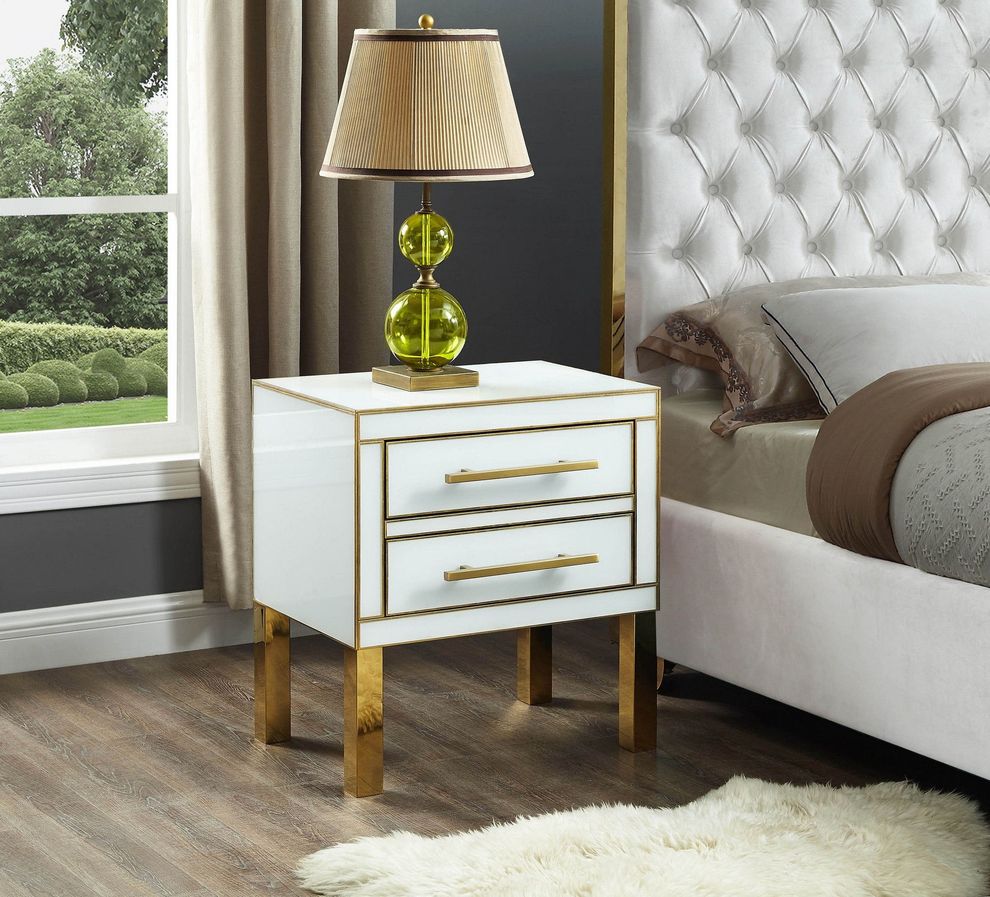 Contemporary white/gold gloss nightstand/side table by Meridian