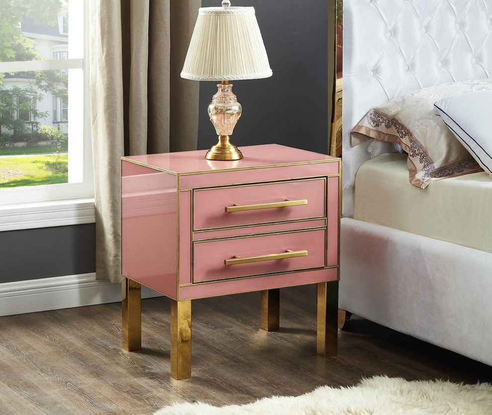 Contemporary pink/gold gloss nightstand/side table by Meridian