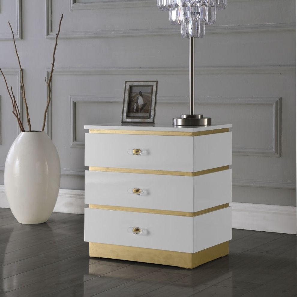 White Lacquer / Gold finish night table by Meridian
