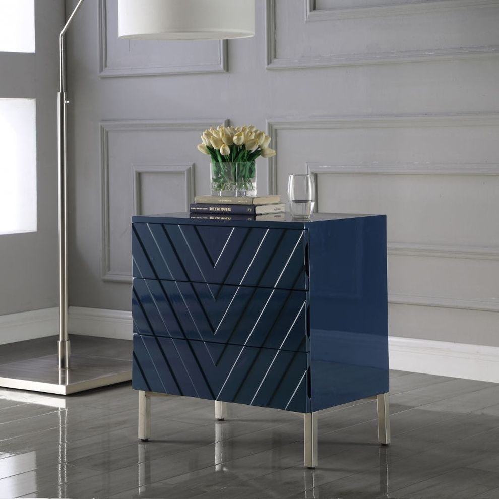 Blue lacquer finish contemporary style nightstand by Meridian