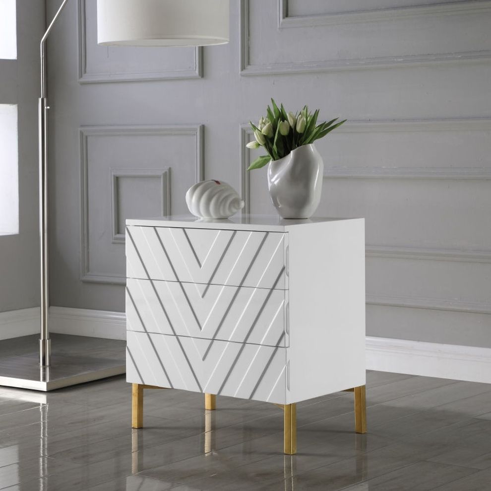 White lacquer finish contemporary style nightstand by Meridian