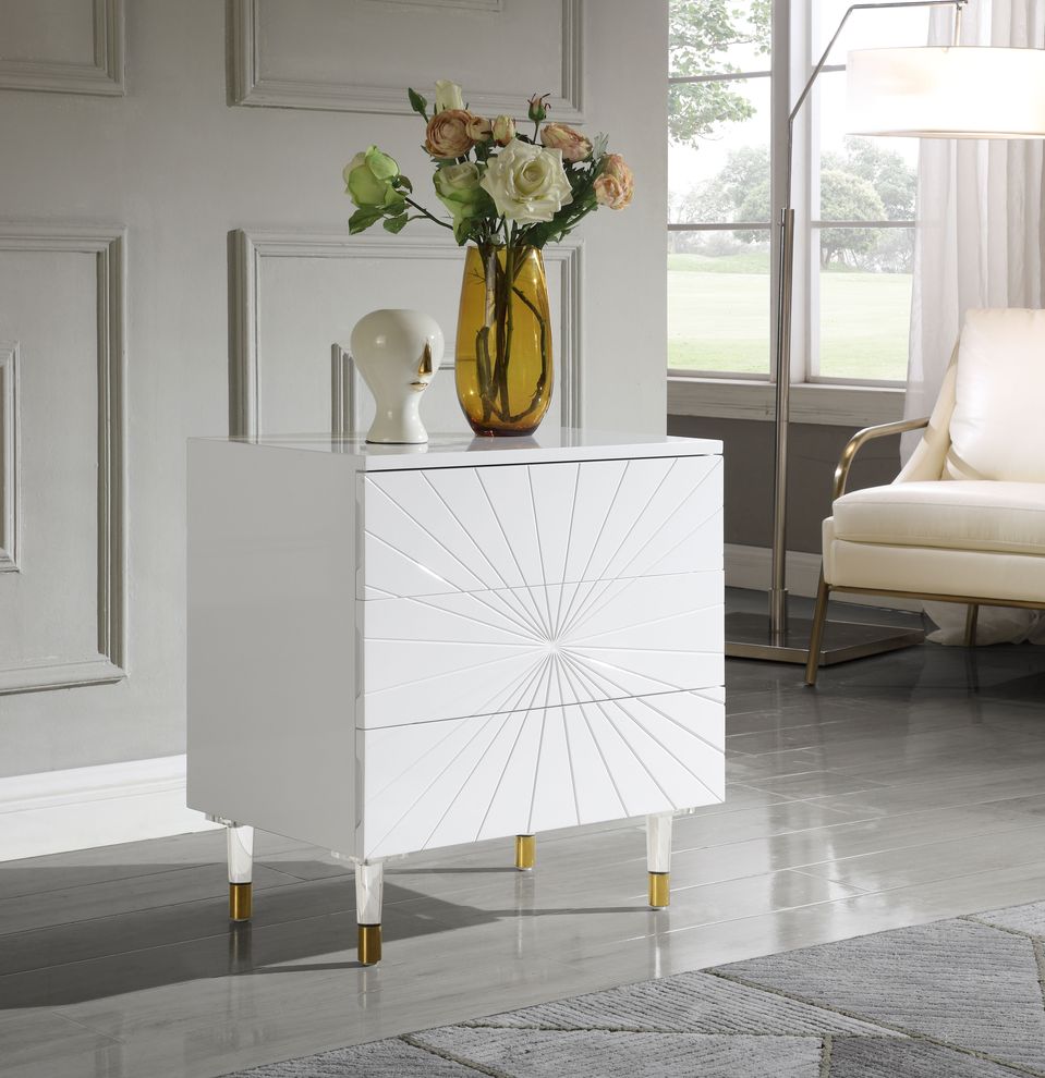 White lacquer finish nightstand with acrylic legs by Meridian