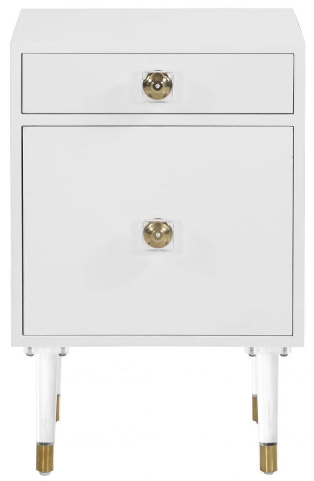2 drawer white matte finish nightstand w/ gold legs by Meridian