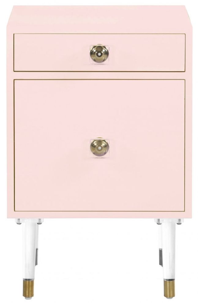 2 drawer pink matte finish nightstand w/ gold legs by Meridian