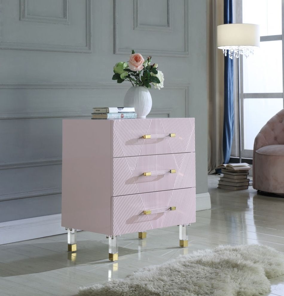 Pink lacquer finish glam style night table by Meridian