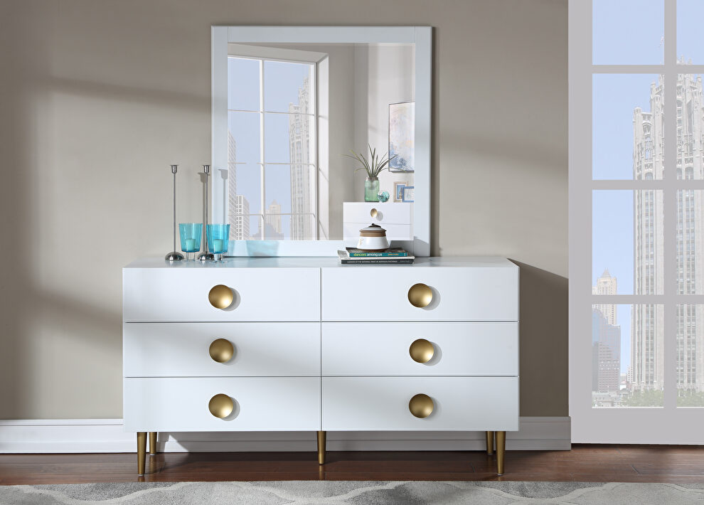 Contemporary white stylish dresser w/ golden legs by Meridian