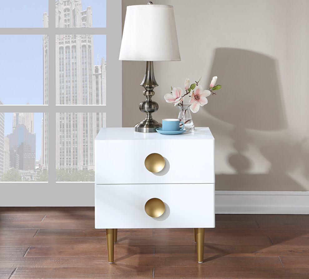 White golden legs / handles contemporary nightstand by Meridian