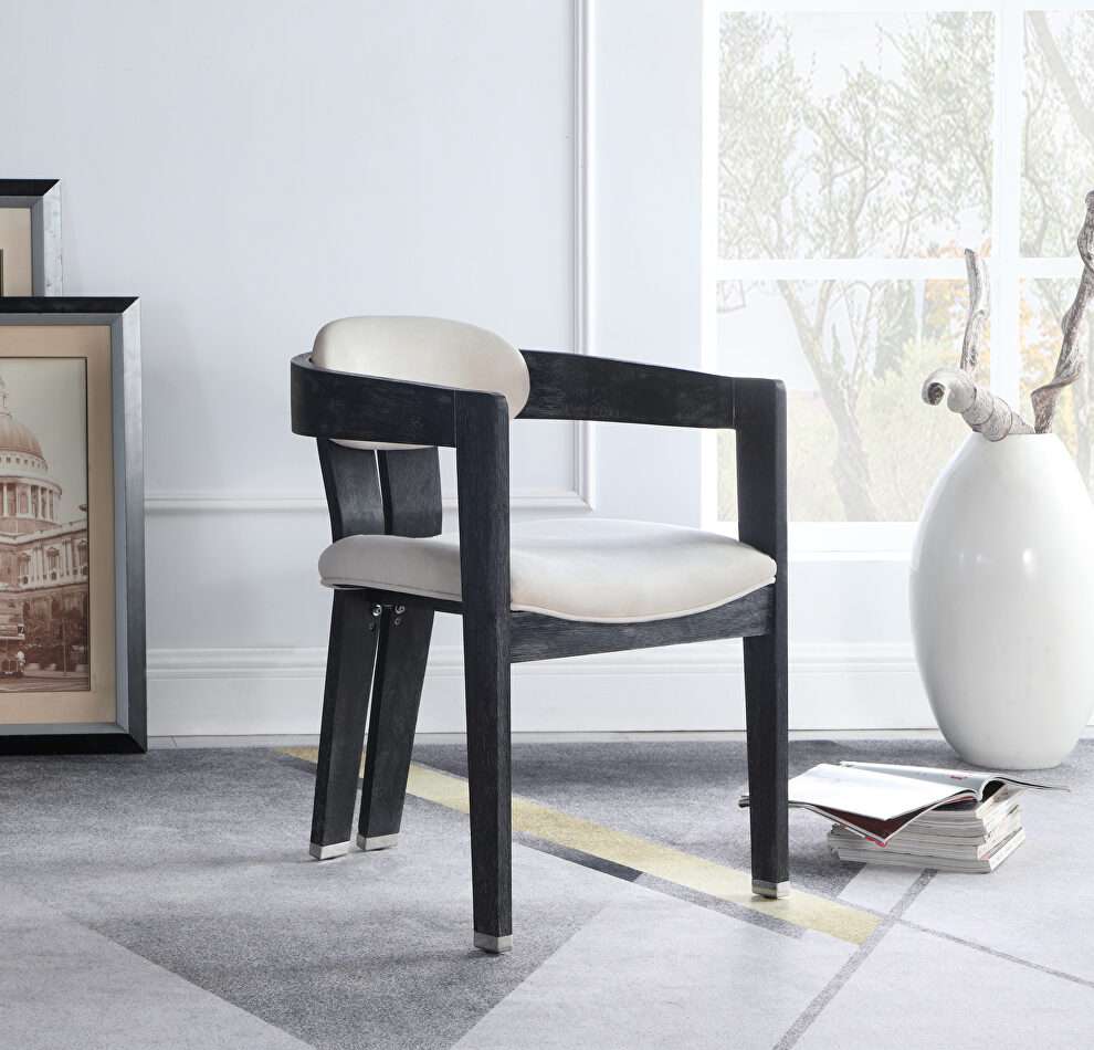 Cream velvet contemporary dining chair by Meridian