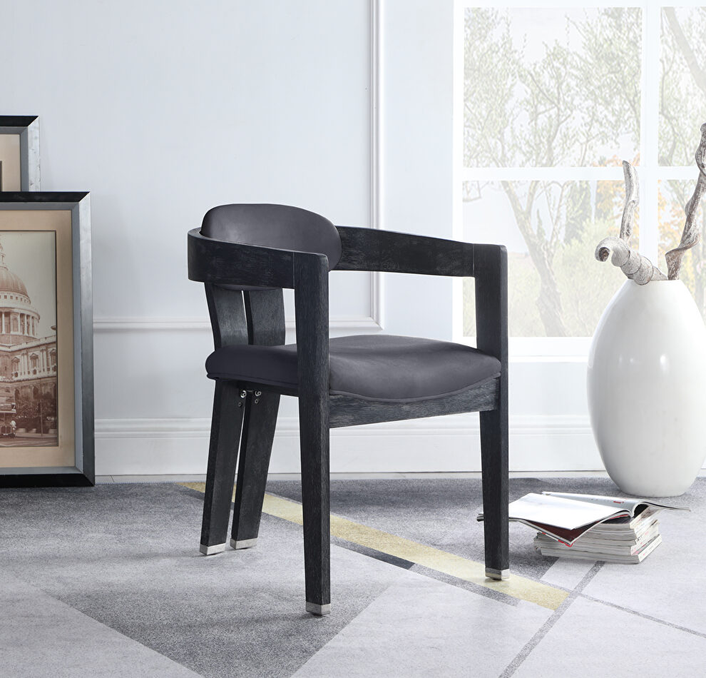 Gray velvet contemporary dining chair by Meridian