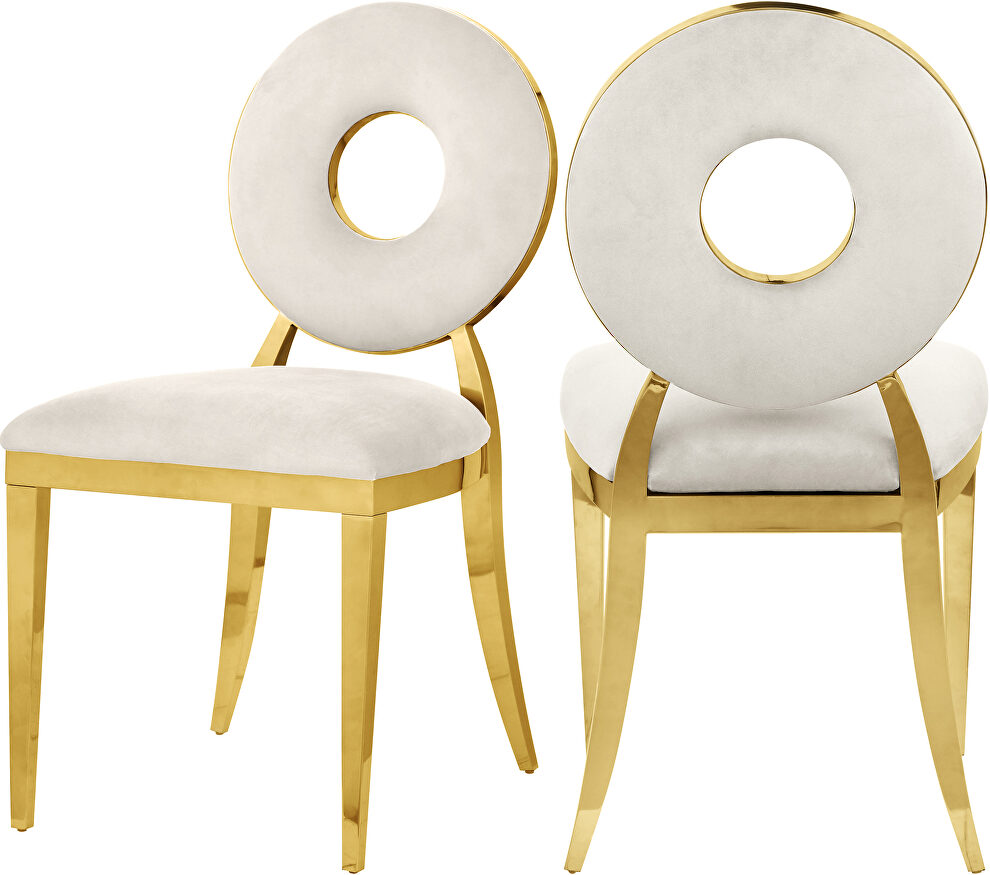 Velvet / gold glam contemporary style dining chair by Meridian