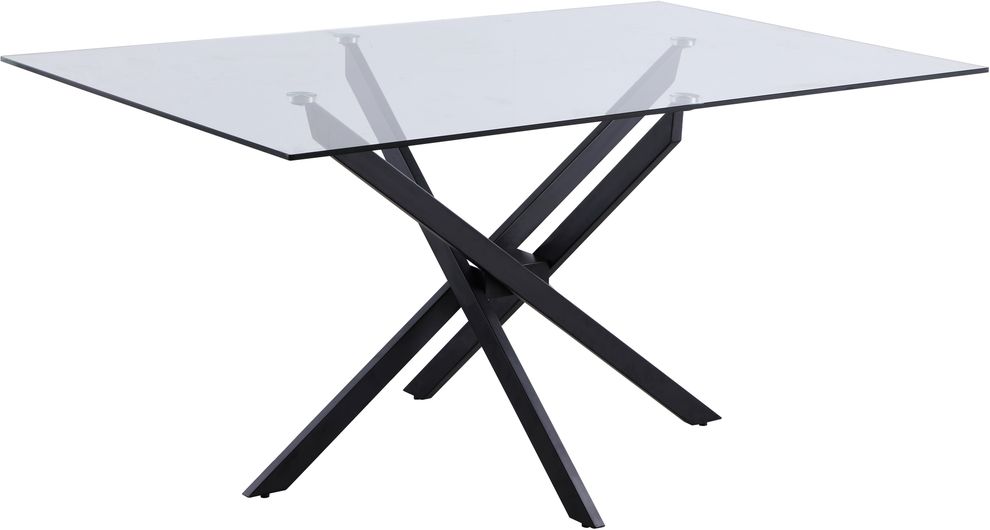 Black x-crossed base / glass top dining table by Meridian